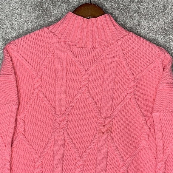 J. Crew Collection Womens Sweater Cable Knit Large L Pink Mock Neck Barbiecore - Picture 2 of 11